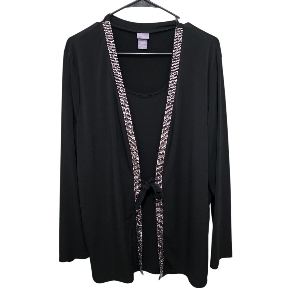 Laura Scott Embellished Long Tie Front Knit Top with Built In Tank 20/22W